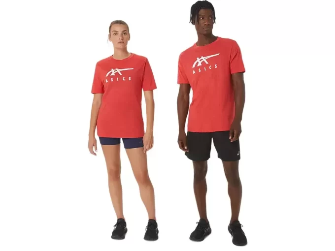 Tricou ASICS cu dungi și mânecă scurtă